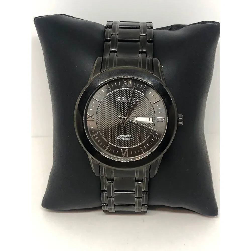 Relic ZR12053 Men's Black Stainless Steel Analog Black Dial Quartz Watch HO174